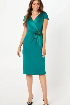 Occasion Scuba Corsage Midi Dress