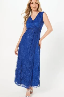 Occasion Sequin Lace Wrap Maxi Dress
