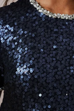 Occasion Sequin Shift Dress With Diamante Trim Detail