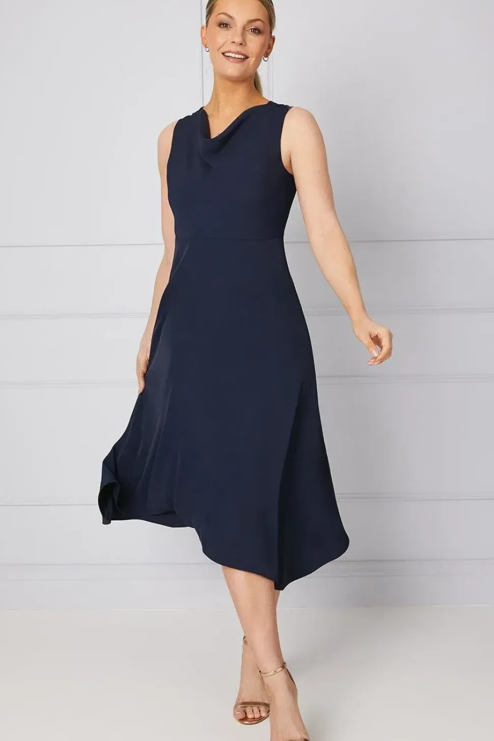 Occasion Tailored Cowl Neck Formal Midi Dress