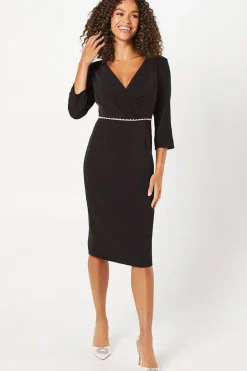 Occasion Tailored Pearl Detail Wrap Midi Dress