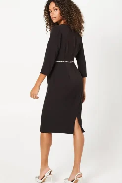 Occasion Tailored Pearl Detail Wrap Midi Dress
