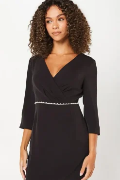 Occasion Tailored Pearl Detail Wrap Midi Dress