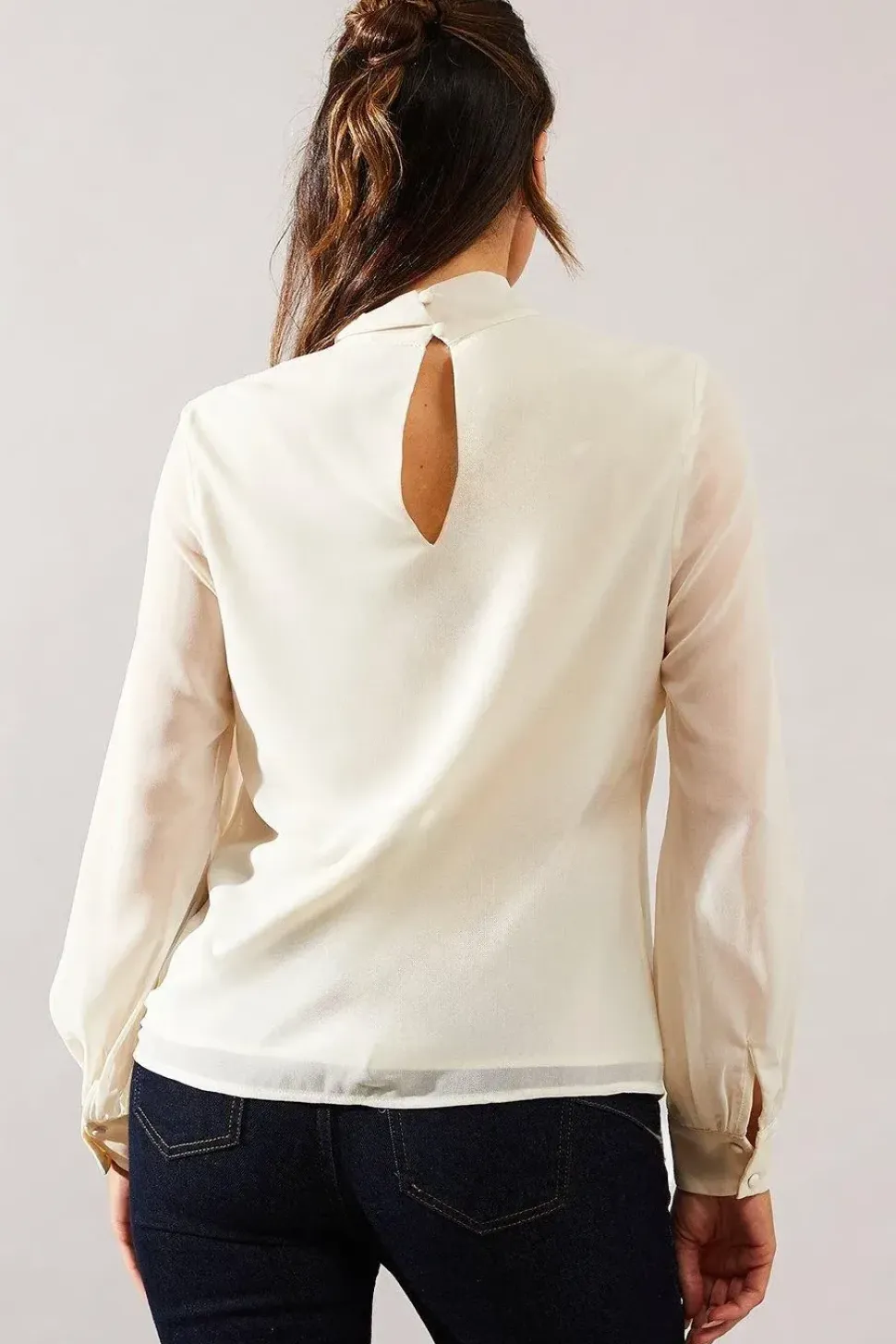 Occasion Tie Neck Lace Trim Blouse