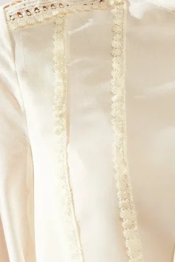 Occasion Tie Neck Lace Trim Blouse