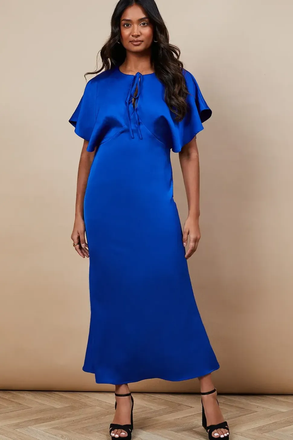 Occasion Tie Neck Satin Midi Dress