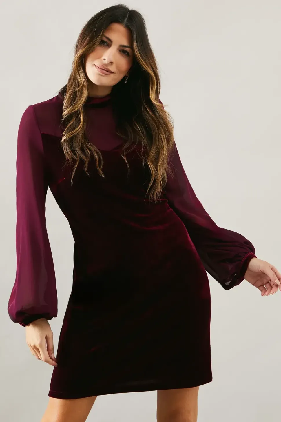 Occasion Velvet Chiffon Sleeve Shift Dress