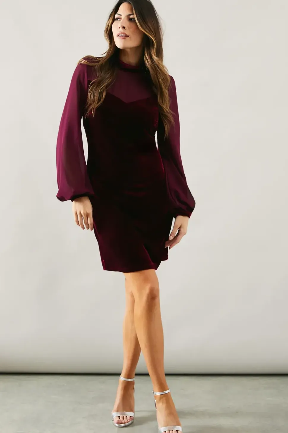 Occasion Velvet Chiffon Sleeve Shift Dress