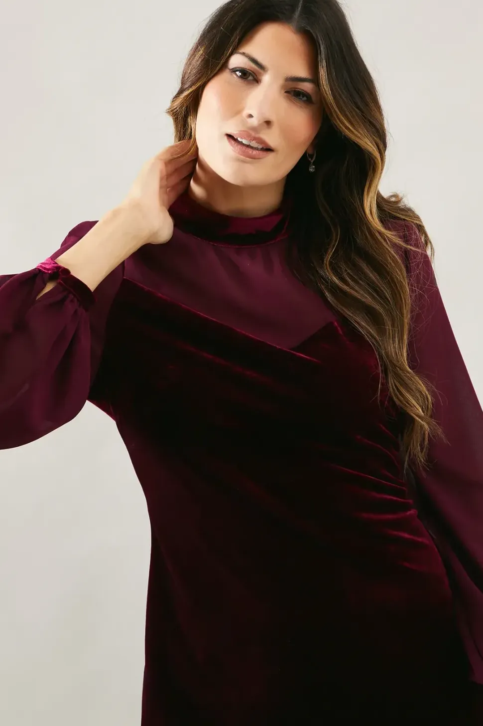 Occasion Velvet Chiffon Sleeve Shift Dress