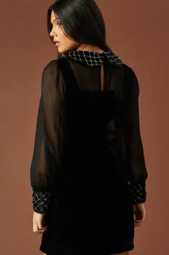 Occasion Velvet Embellished Collar Mini Dress