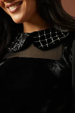 Occasion Velvet Embellished Collar Mini Dress