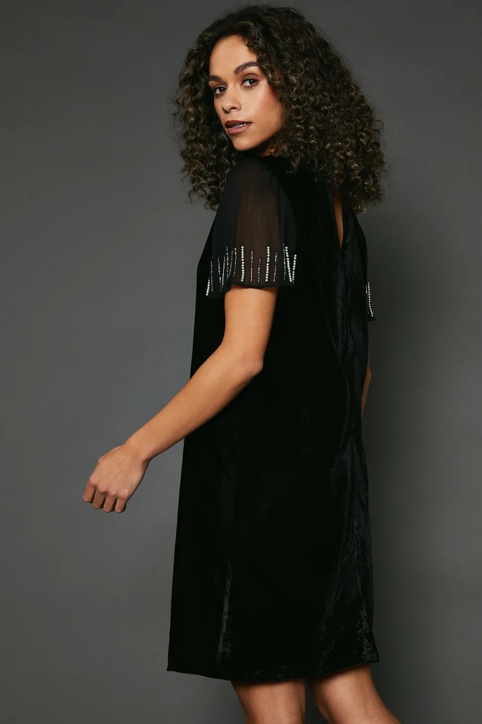 Occasion Velvet Embellished Sequin Shift Dress