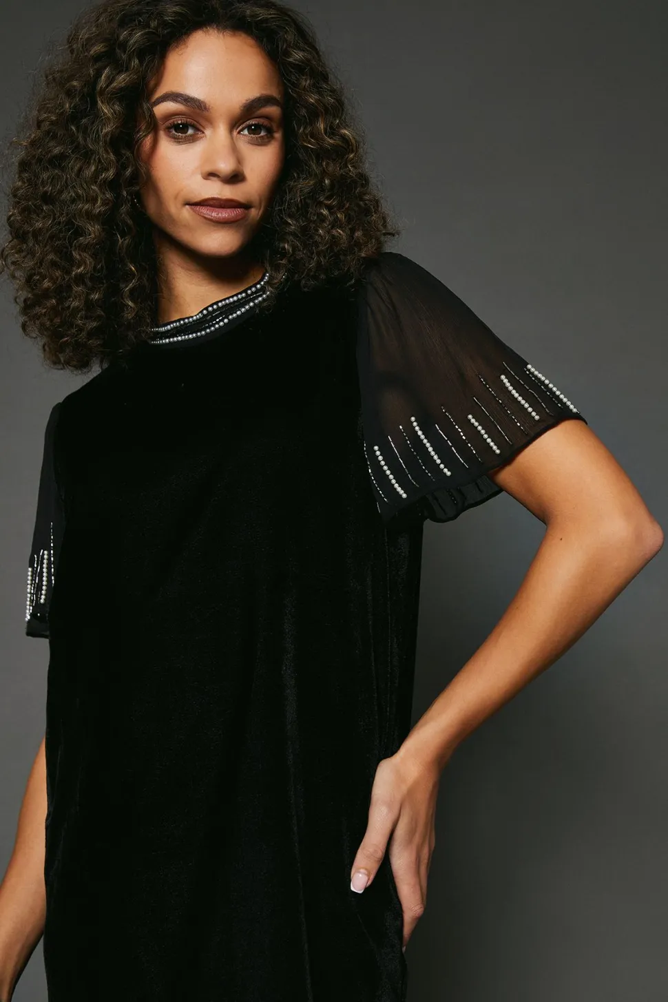 Occasion Velvet Embellished Sequin Shift Dress
