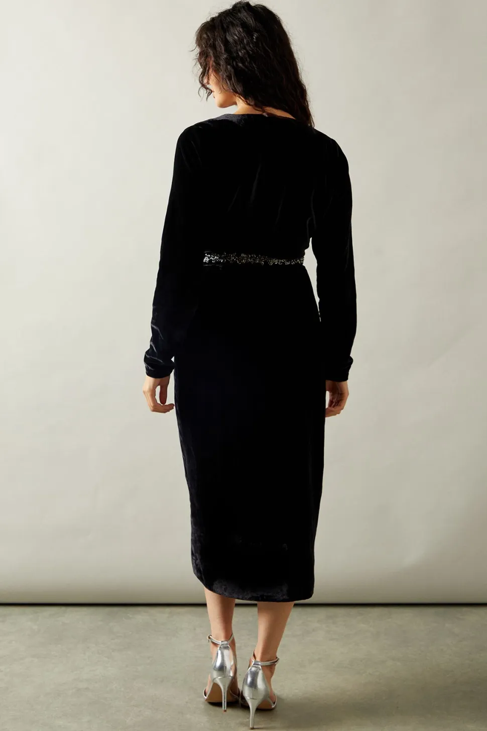 Occasion Velvet Embellished Sequin Wrap Midi Dress