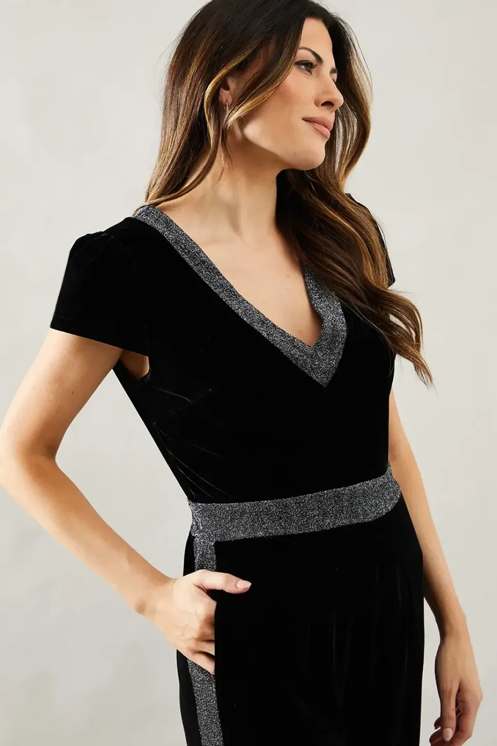 Occasion Velvet Glitter Stripe Jumpsuit