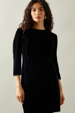 Occasion Velvet Lace Trim Shift Dress