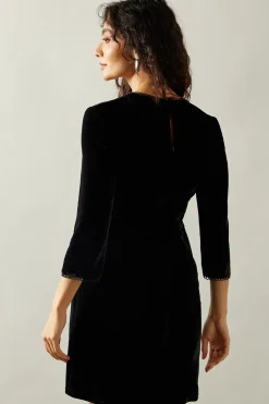 Occasion Velvet Lace Trim Shift Dress
