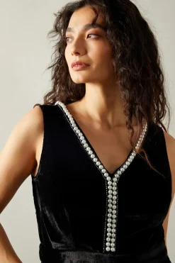 Occasion Velvet Pearl Embellished Jumpsuit