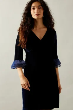 Occasion Velvet Pleated Cuff Mini Dress