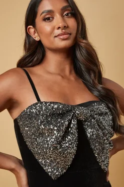 Occasion Velvet Sequin Bow Mini Dress
