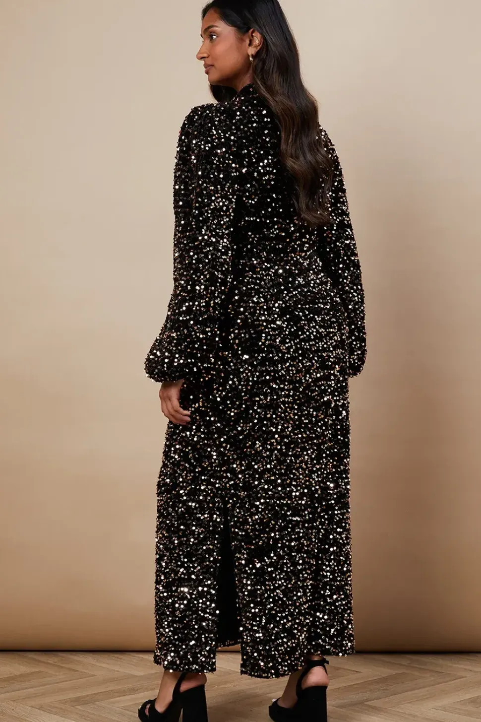 Occasion Velvet Sequin High Neck Midi Dress