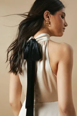 Occasion Velvet Tie Halterneck Midaxi Dress