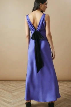 Occasion Velvet Tie Satin Maxi Dress