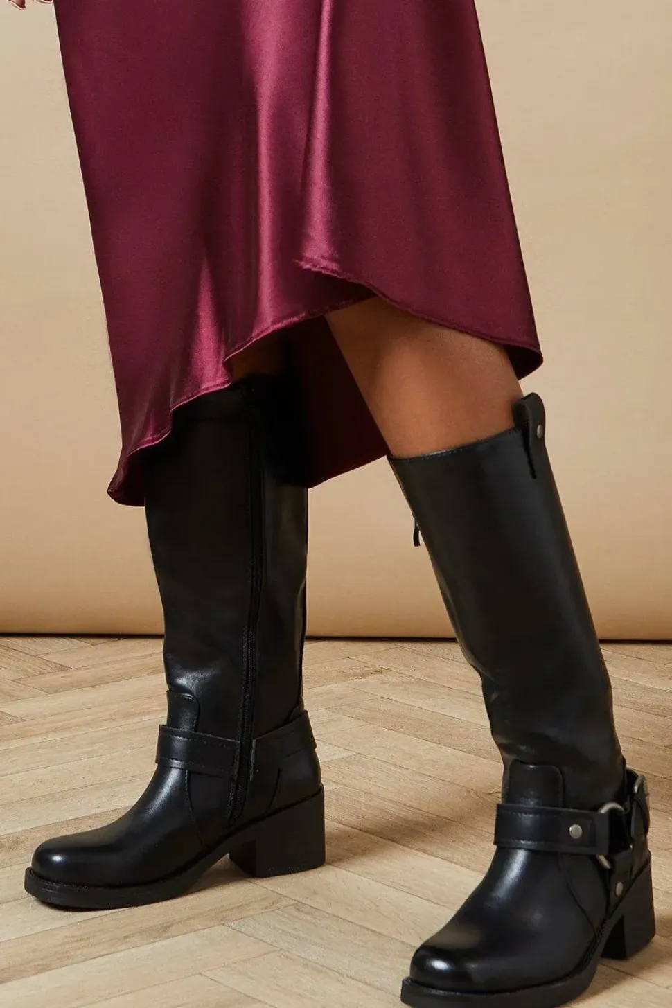 Ocean Harness Detail Chunky Biker High Leg Boot