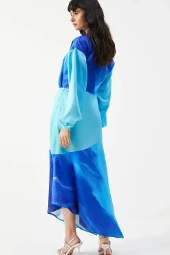 Off Shoulder Satin Ombre Midi Dress