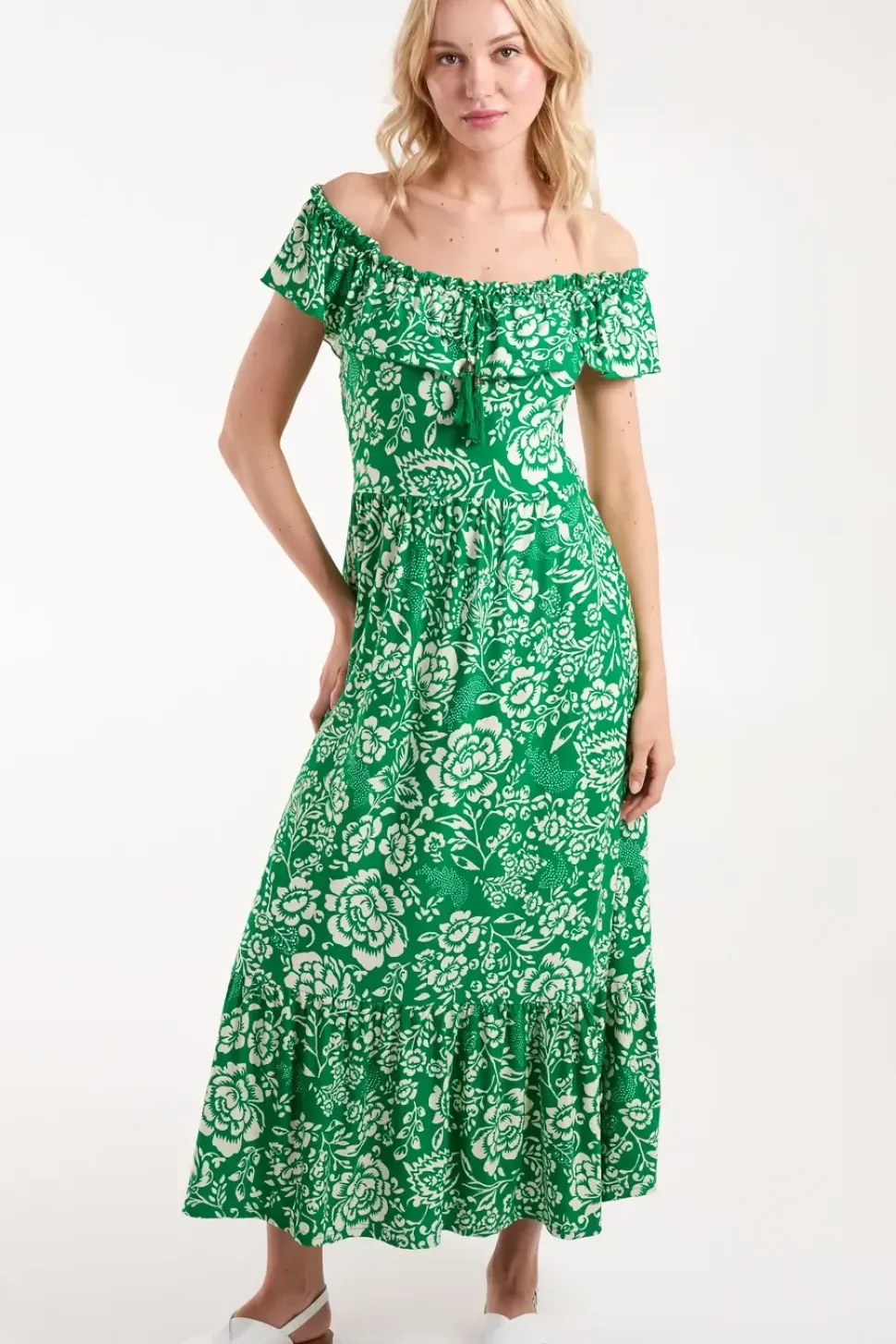 Off The Shoulder Hanky Hem Maxi Dress