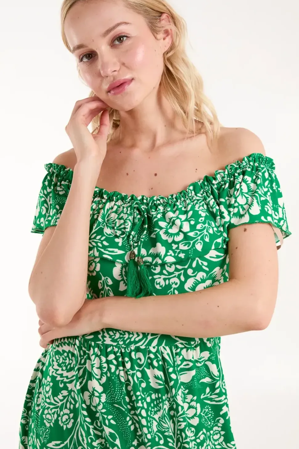 Off The Shoulder Hanky Hem Maxi Dress