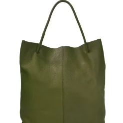 Olive Green Drawcord Leather Hobo Shoulder Bag