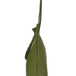 Olive Green Drawcord Leather Hobo Shoulder Bag
