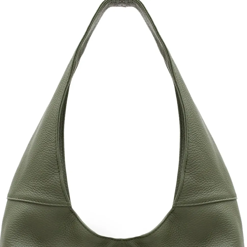 Olive Green Soft Pebbled Leather Hobo Bag | BIARD