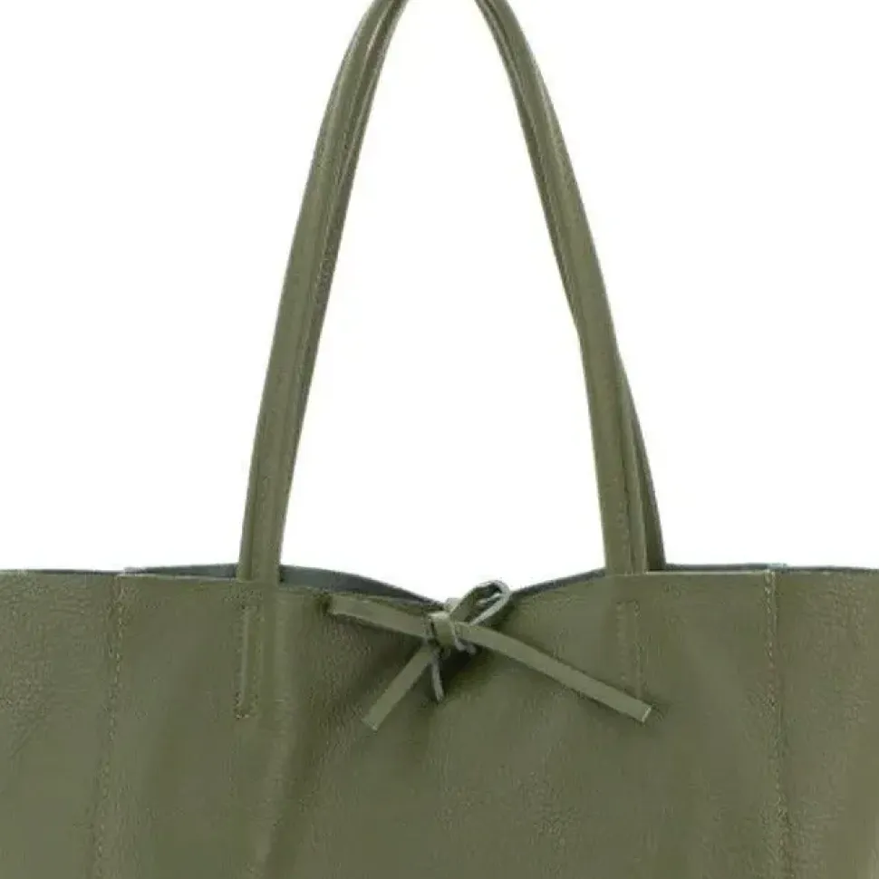 Olive Pebbled Leather Tote Shopper | BAIRI