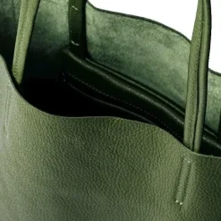 Olive Pebbled Leather Tote Shopper | BAIRI