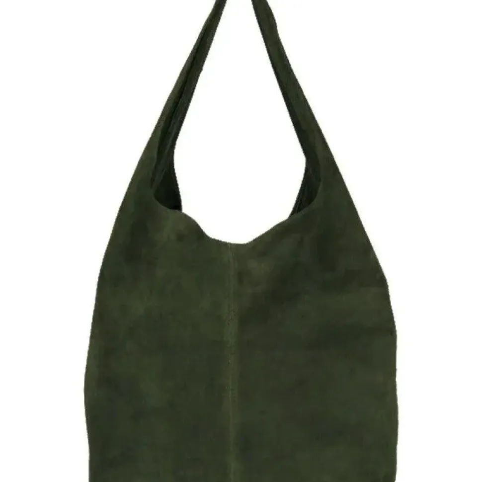 Olive Soft Suede Leather Hobo Shoulder Bag | BIAIX