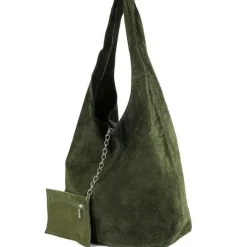 Olive Soft Suede Leather Hobo Shoulder Bag | BIAIX