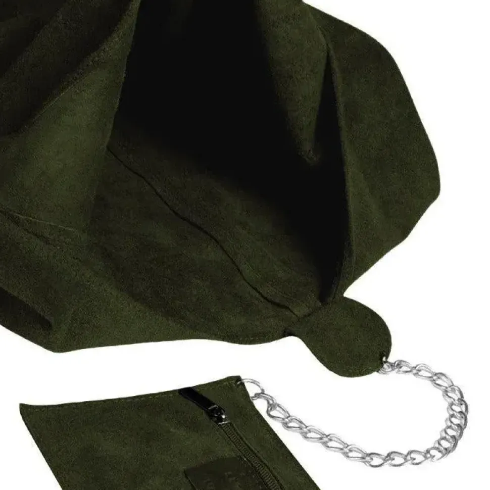 Olive Soft Suede Leather Hobo Shoulder Bag | BIAIX