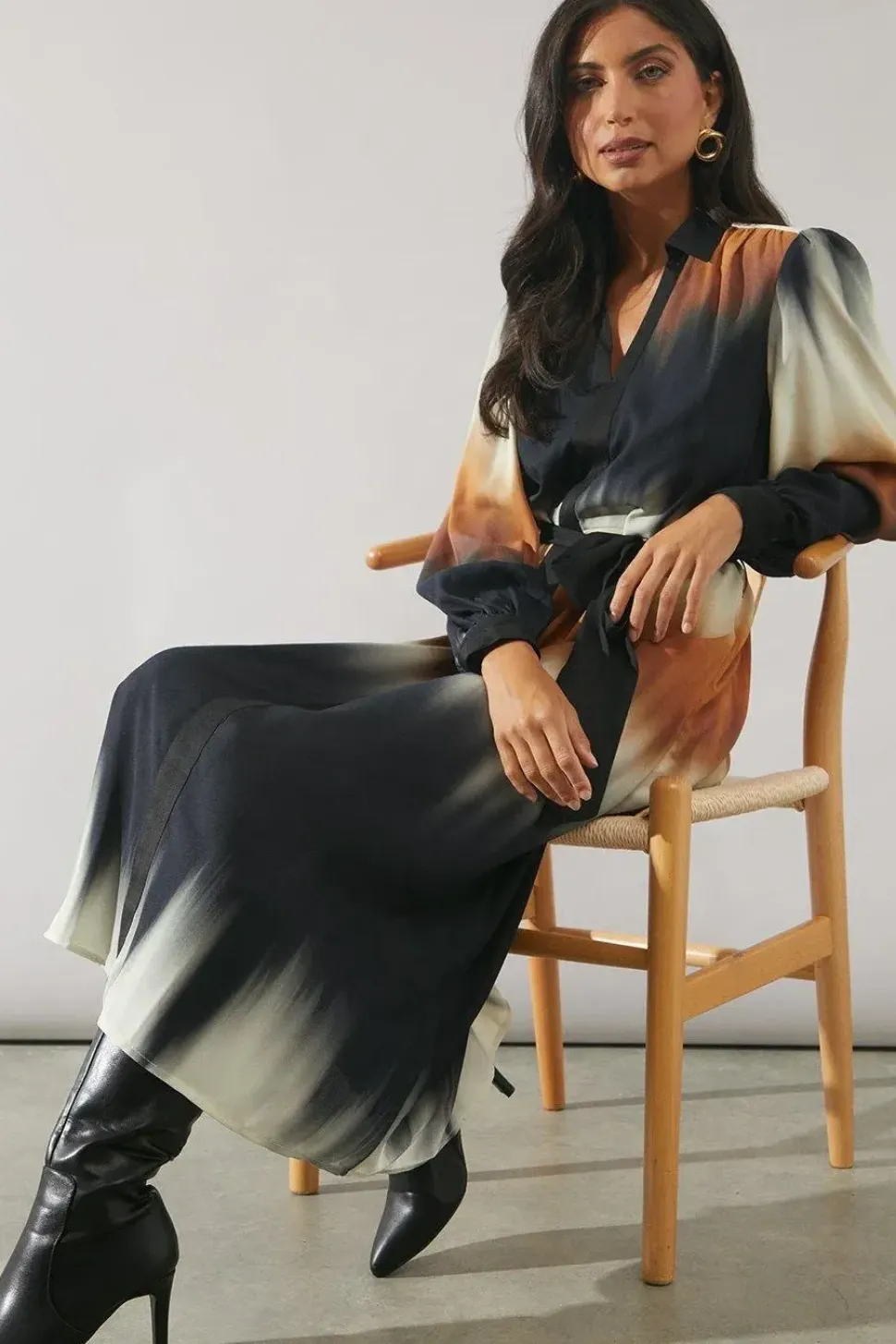 Ombre Contrast Placket Shirt Dress