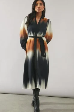 Ombre Contrast Placket Shirt Dress