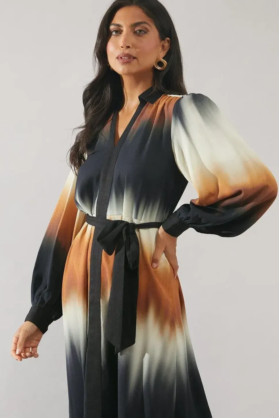 Ombre Contrast Placket Shirt Dress