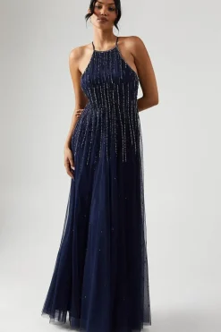 Ombre Embellished Halter Neck Bridesmaid Dress