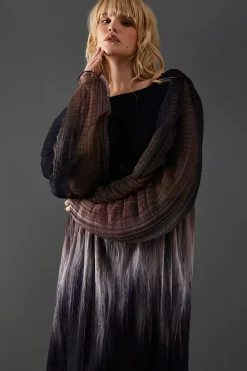 Ombre Plisse Batwing Midi Dress