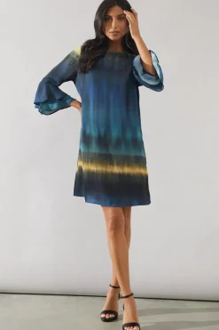 Ombre Print Flute Sleeve Shift Dress