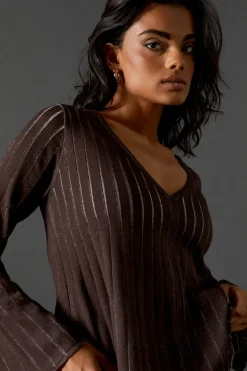 Ombre Ribbed Flare Sleeve Knitted Top Co Ord