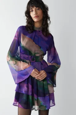 Ombre Stripe Printed Flare Sleeve Mini Dress