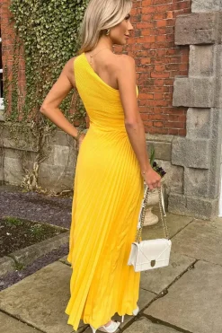 One Shoulder Cut Out Pleated Midi Dress