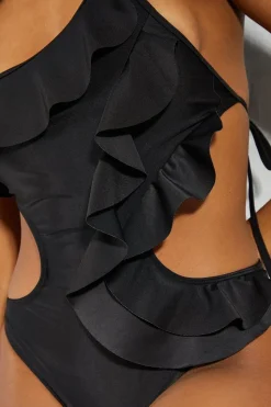 One Shoulder Frill Tie Back Swimsuit