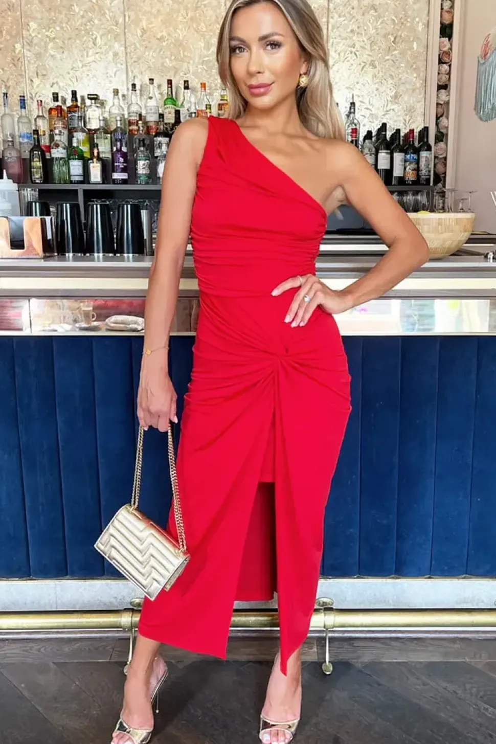 One Shoulder Knot Skirt Midi Dress